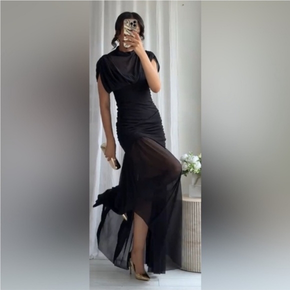 Zara Draped Midi Dress Black - Picture 13 of 16